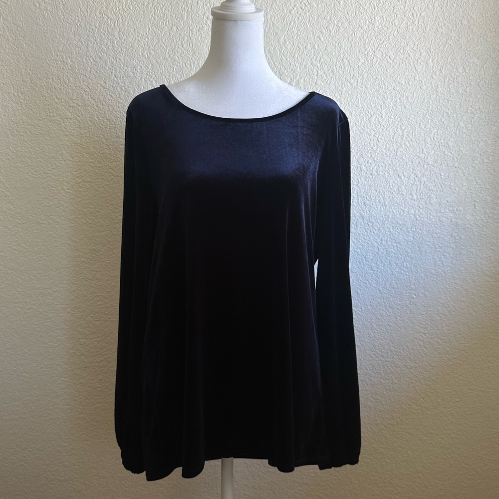 Adrianna Papell Navy Blue Velvet Top Size L New Womens Stretch Blouse Shirt